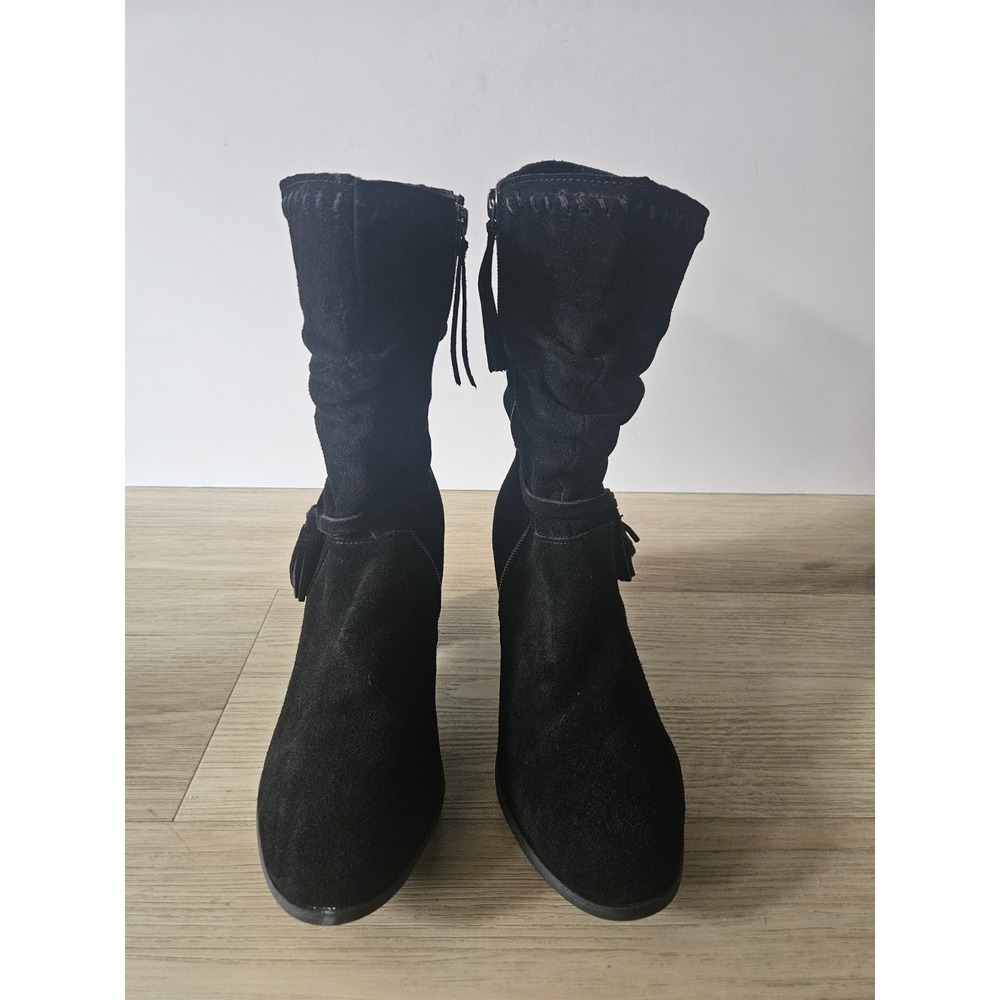 Minnetonka Black Suede Slouch Tassel Mid-Calf Boots 81010 Womens 8.5